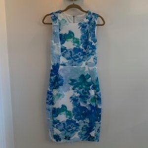Calvin Klein Blue & White Floral Scuba Sheath Dress Size 8